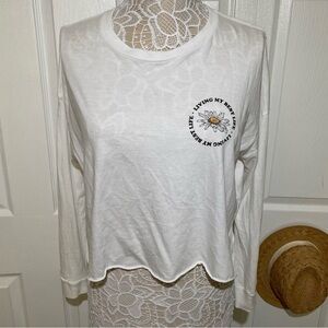 Zuni Sportswear Cotton White Daisy Raw-cut Long-sleeve Tee Living My Best Life M